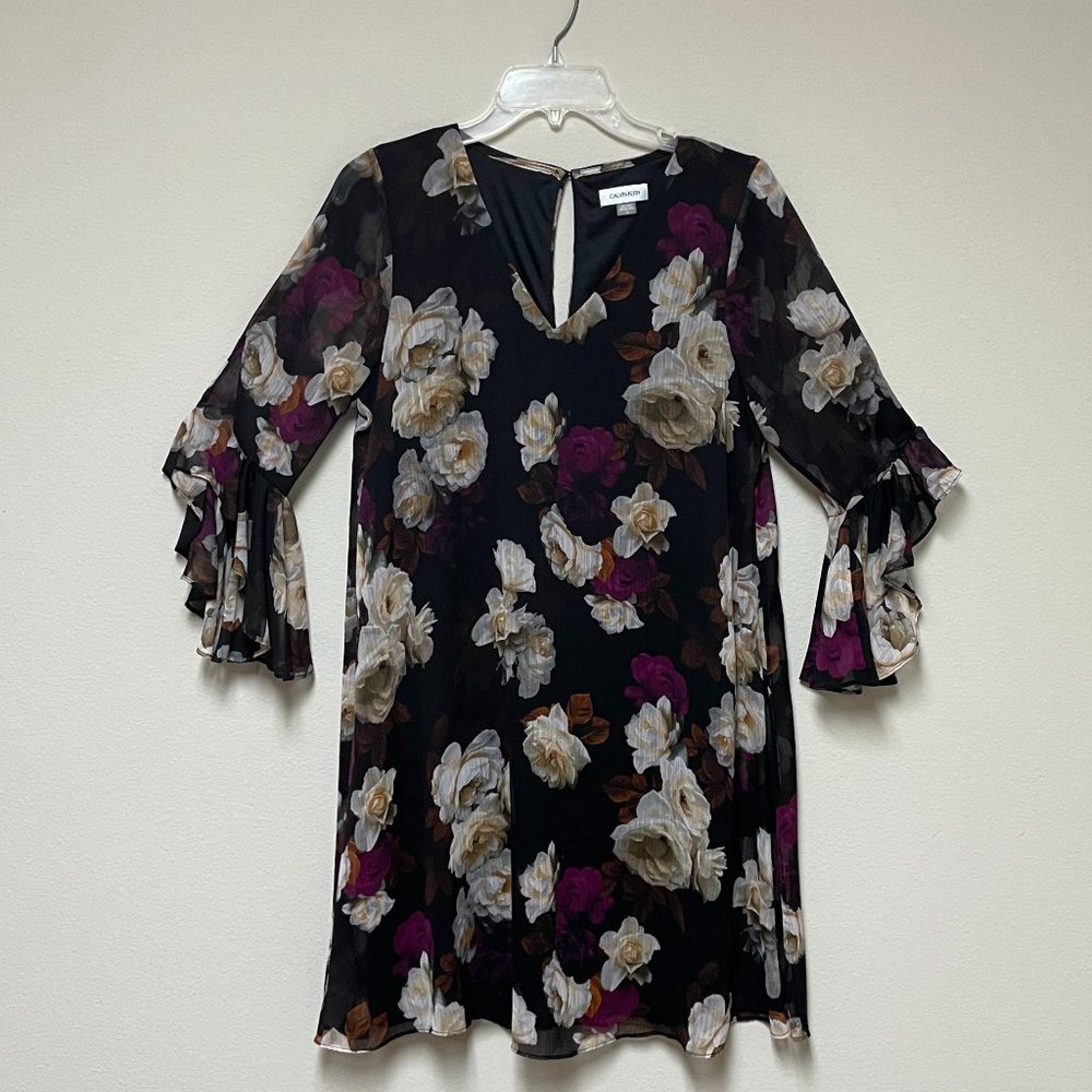 Calvin Klein Black/Floral V-neck Dress